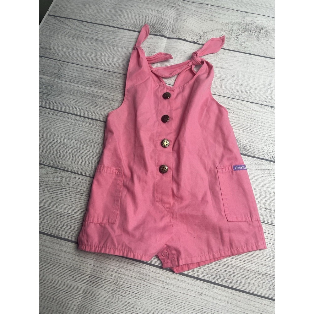 Vintage OshKosh B Gosh Pink Toddler Overalls Romper 24 MOS Made In USA Union 80s